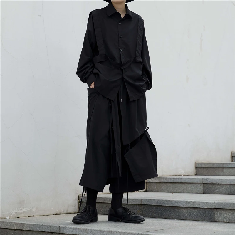 

[EAM] Women Black Ribbon Split Bigs Size Blouse New Lapel Long Sleeve Loose Fit Shirt Fashion Tide Spring Autumn 2021 1DB046