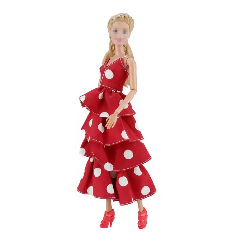 

30cm Classic Chiffon Red Dotted Polka Doll Dress For Barbie Clothes Princess Party Gown 1/6 Dolls Accessories Kids Toy Girl Gift