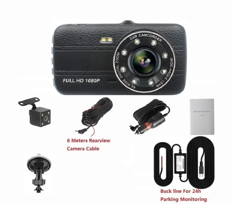 4 дюймов ips DVR видеорегистратор камера Full HD видео рекордер регистратор Авто двойная камера s для автомобилей Dashcam автомобиль черный видеорегистратор коробка - Название цвета: JL14-6M RCC-BL