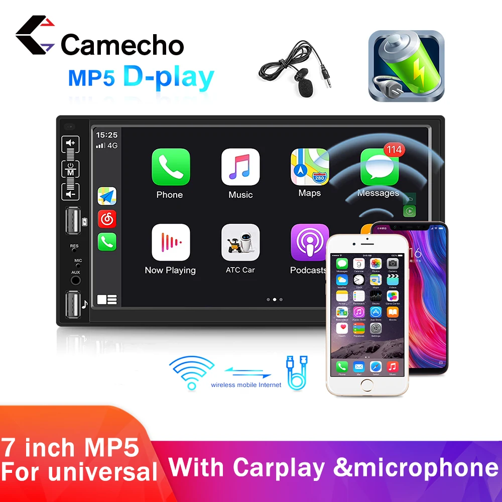 

Автомагнитола Camecho, 2 Din, сенсорный экран 7 дюймов, Bluetooth, FM-радио, USB