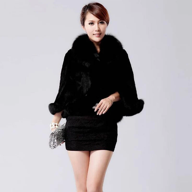 

MFlady 2020 Faux fur Coat Mink Fur Rex Rabbit Hair Cape Jackets Black White Fur Overcoat Imitation Rabbit Fur Faux Fox Collar
