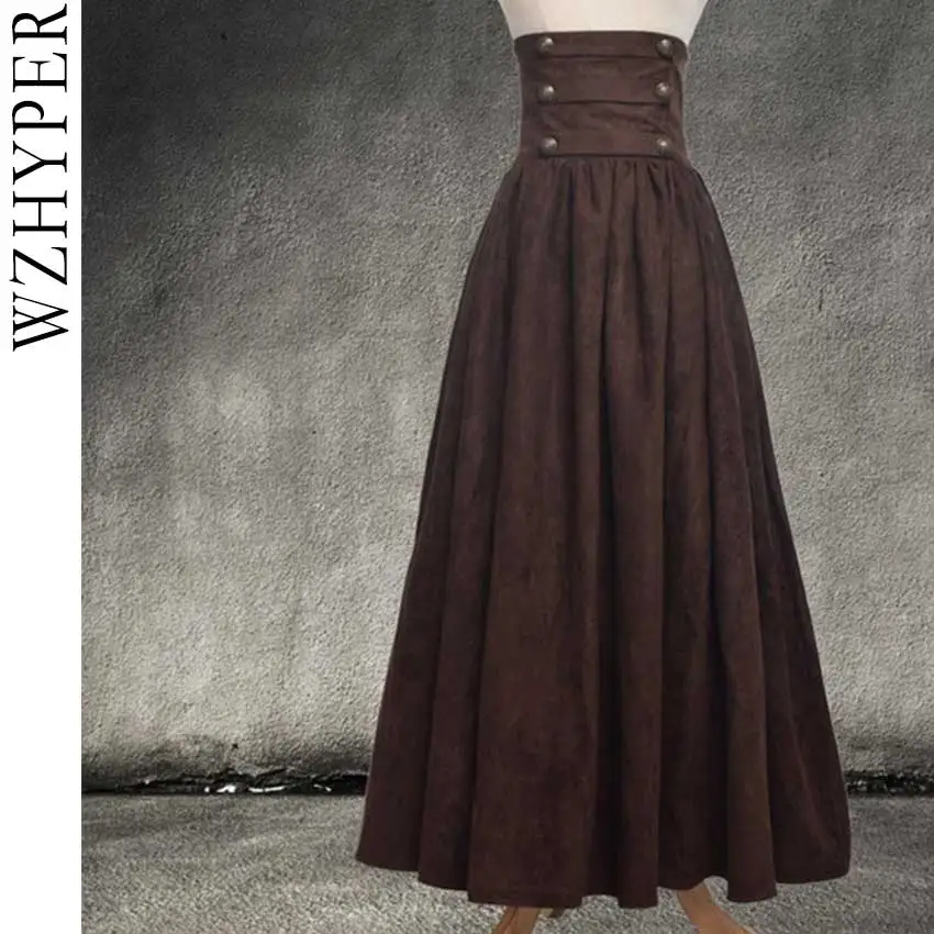 

2021 New Woman Halloween Medieval Elegant Skirt Solid Hight Waist Middle Ages Renaissance Costumes Vintage Swing Pleated Skirts