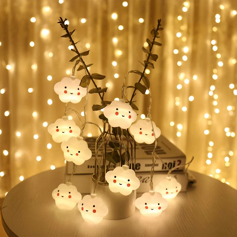 LED Warm White Cute Cloud Small Night Light String Lights Halloween Christmas Room Corridor Decor Holiday Battery Powered Gift | Лампы и