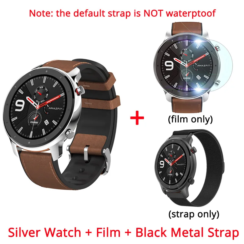 silver n black metal Оригинальные Huami Смарт-часы AMAZFIT GTR 47 мм 5 АТМ водонепроницаемые часы 1,3" AMOLED gps+ ГЛОНАСС умные часы мужские 24 дня батарея - Цвет: silver n black metal