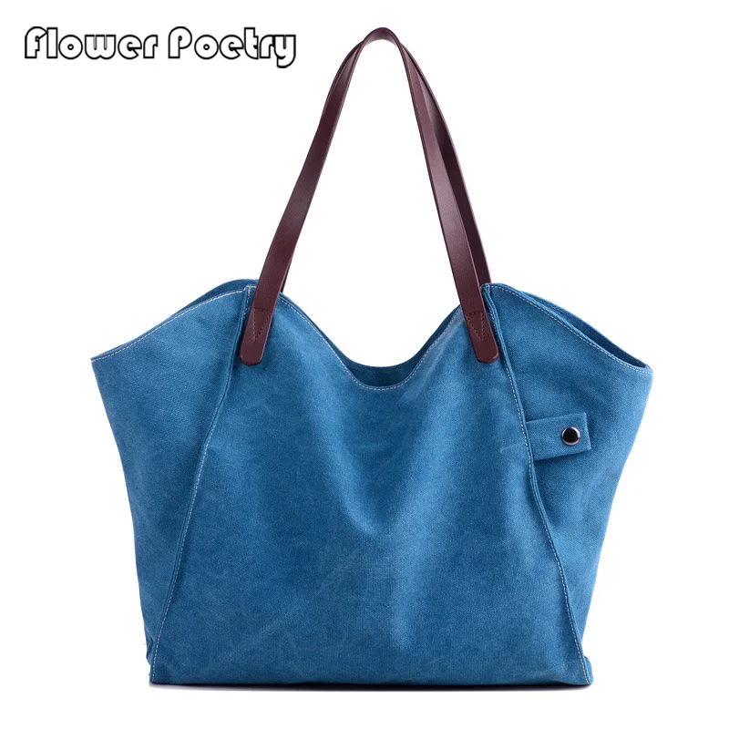 

Fashion Canvas Women Shoulder Bag Solid Reusable Waterproof Designer Shopping Bags Large Capacity Tote Handbags Bolsos Sac 2021