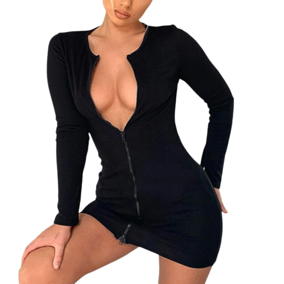 Новое модное женское осеннее сексуальное Повседневное платье на молнии с