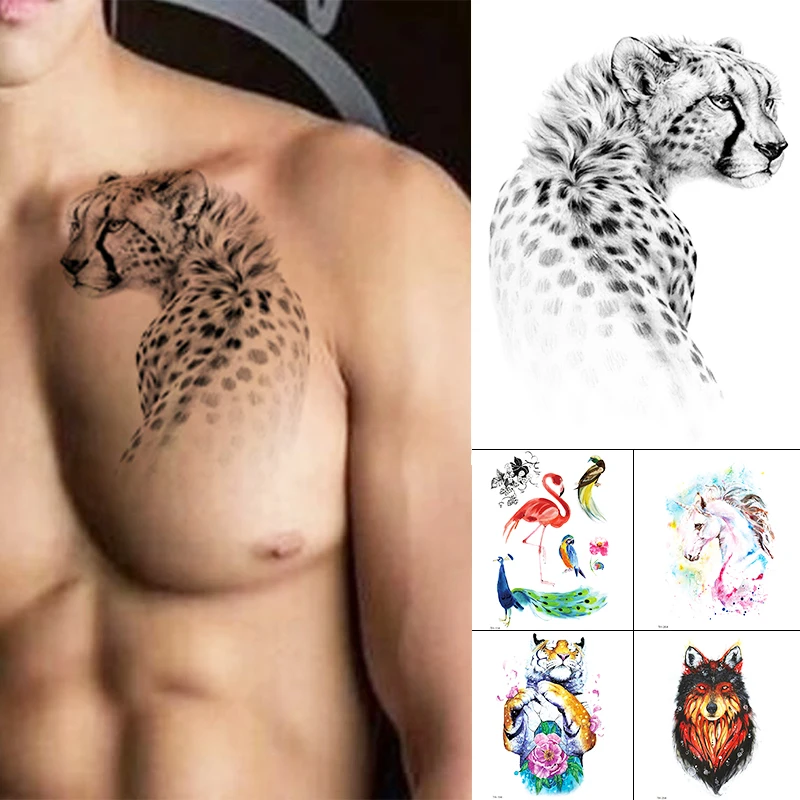 

Waterproof Temporary Tattoo Sticker Animal Leopard Flash Tattoos Wolf Rose Flower Body Art Arm Fake Tatoo Women Men