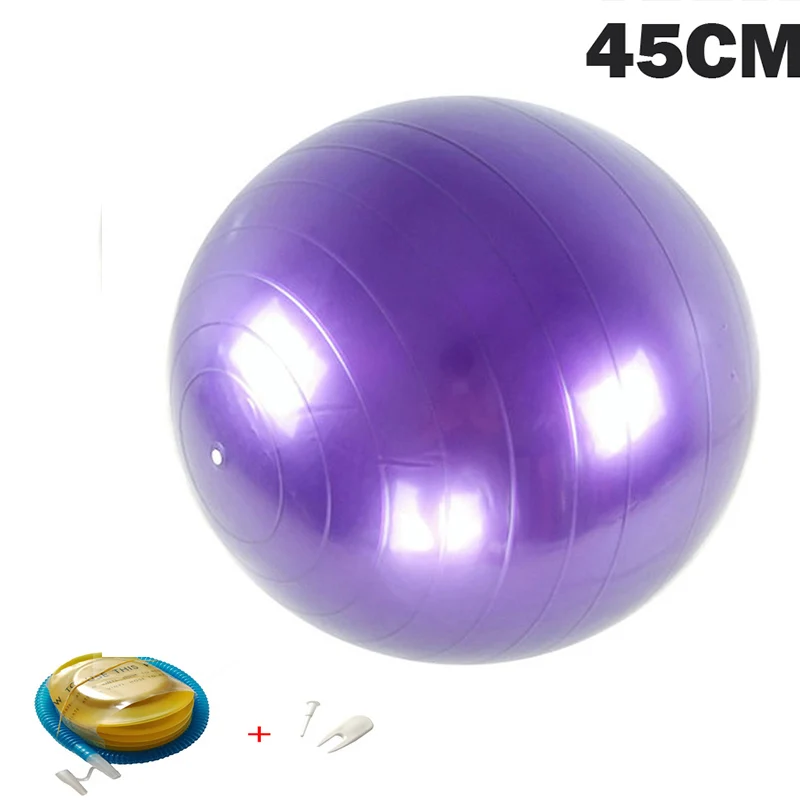 45CM Purple Мячи для йоги Пилатес фитнес спортзал массажер точки фитбол для баланса тренировки мяч 45/55/65/75/85 см с насосом - Цвет: 45CM Purple