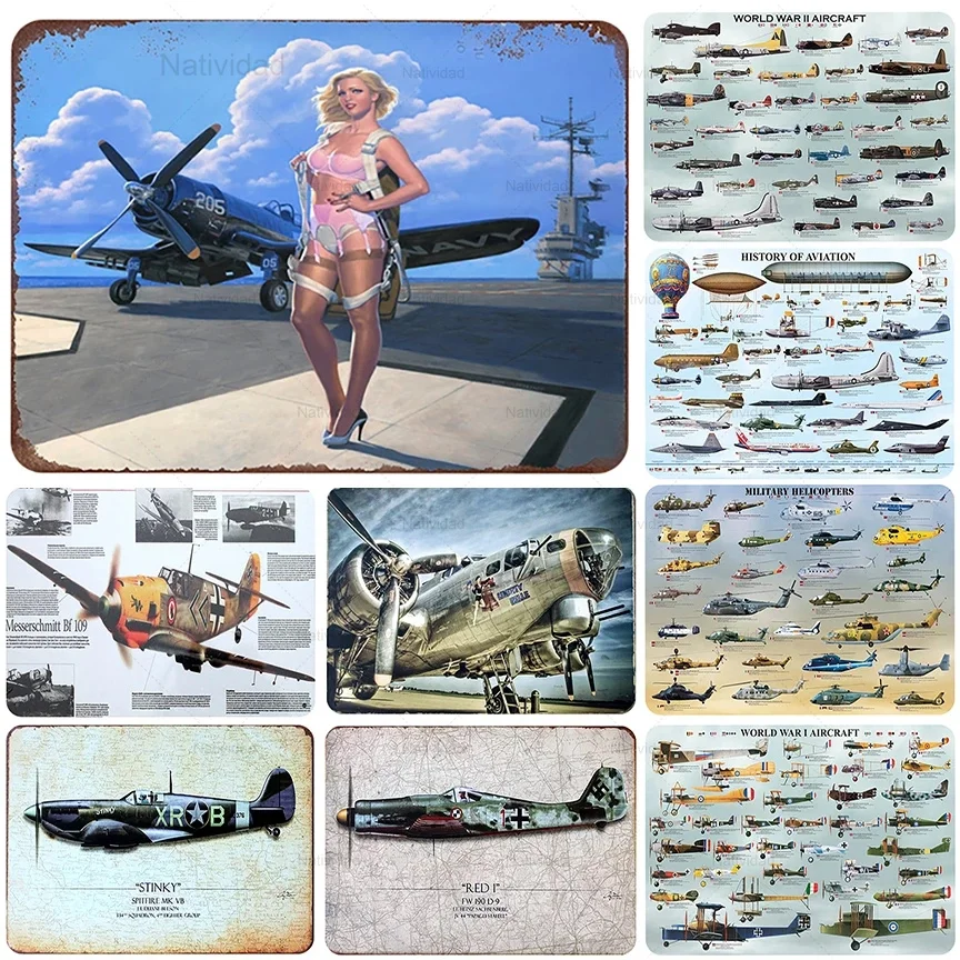 

Retro Tin Sign Fighter Jet Plane Vintage Metal Signs Aircraft Plate Metal Plaque Painting Living Room Home Wall Decoration