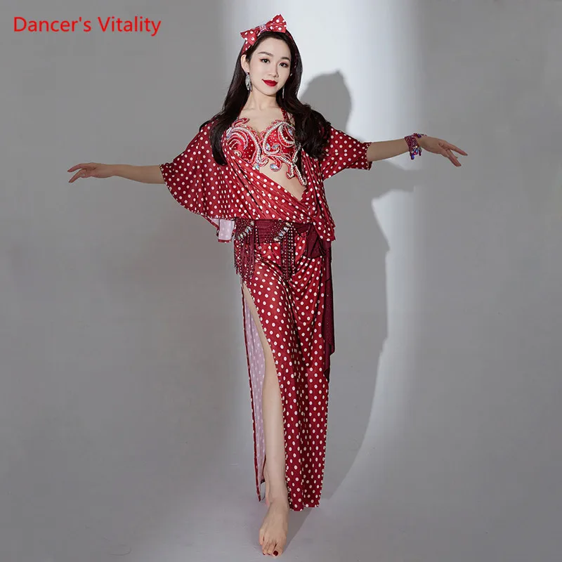 

Belly Dance Robe Ice Silk Printing Dress Practice Clothes Oriental Dancing Female Adult Elegant Profession Performance Clothing