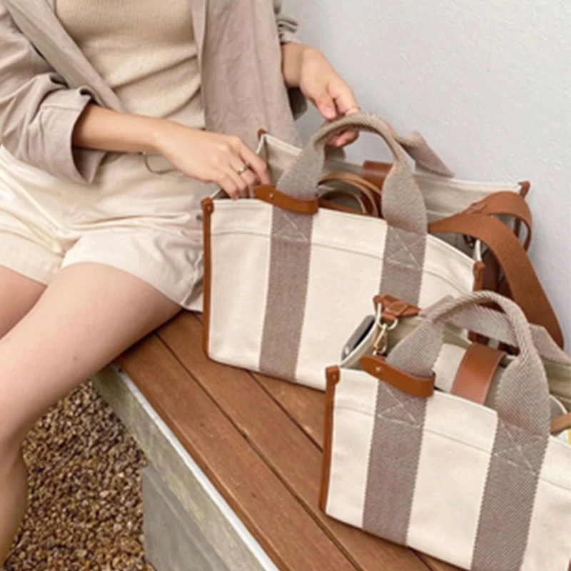

Brand Designer Large-capacity Canvas Women Shopping Bags Striped Tote Handbags Female Women Shoulder Bag Sac Femme