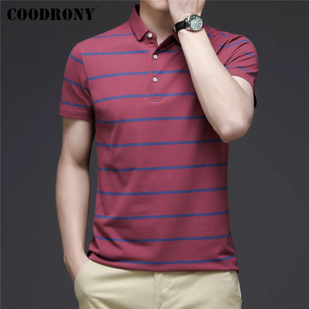 

COODRONY брендовая деловая Повседневная полосатая хлопковая рубашка поло с коротким рукавом для мужчин весна лето новое поступление высококач...
