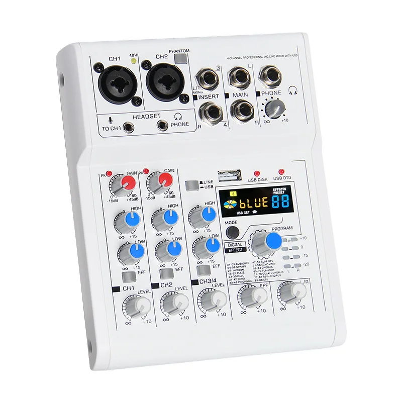 

Bluetooth USB Audio Mixer Personal Mobile Computer USB Play Record 4 Channel 5V 88 DSP Effects Mini mini dj mixer