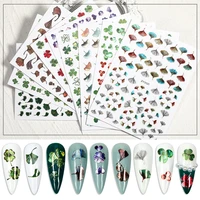 lucky clover gradient colorful 3d laser nail foils ginkgo biloba nail stickers nail sliders decal sticker