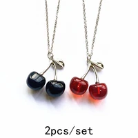 korea cute cherry crystal necklace 2 set blackred cherries couple necklace new style punk for women bff gift party jewellery