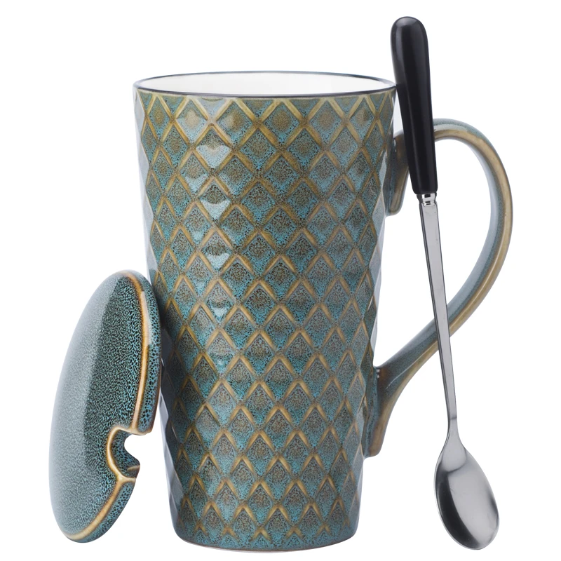 Европейская ретро керамическая чашка кружка с крышкой и ложкой индивидуальная