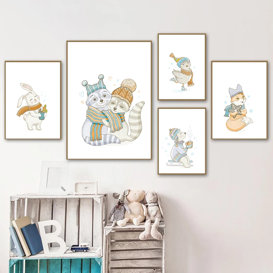 

Cute Couple Raccoon Dog Rabbit Fox Bird Quotes Nordic Posters And Prints Wall Art Canvas Painting Wall Pictures Kids Room Decor