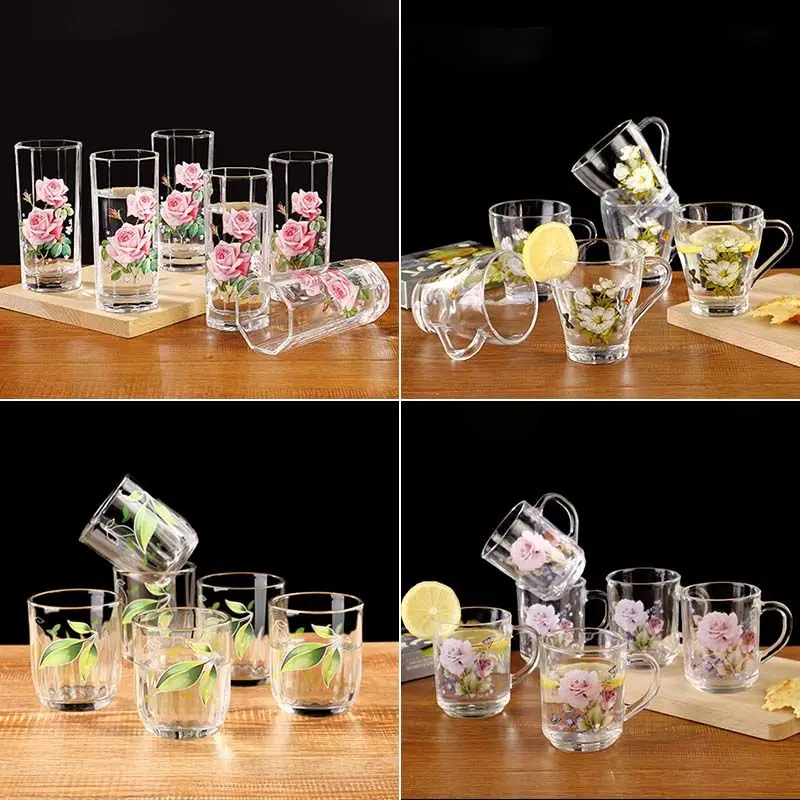 6 шт. набор стеклянных чашек для дома корейская печать прозрачная без крышки