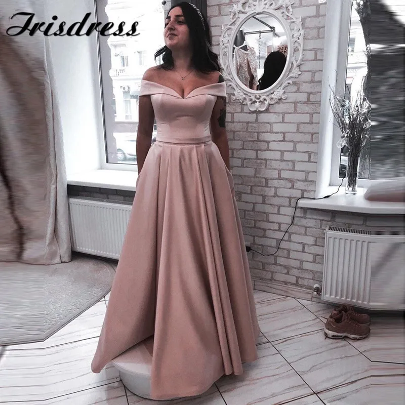 Dusty Pink Prom Dresses Long 2020 Sexy Off Shoulder Formal Evening Dress Gowns Modest Plus Size robe de soiree Cheap Plus Size