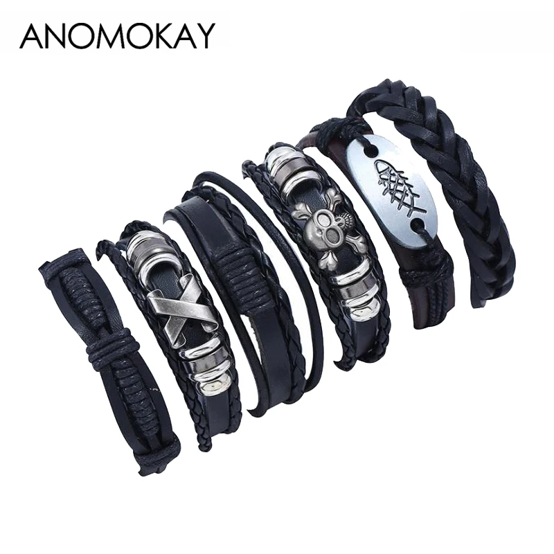 6 шт. античный посеребренный браслет с черепом и резным узором в виде рыбы