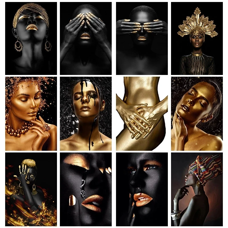 

5D DIY Diamond Painting African Art Black and Gold Woman Oil Painting Art Cross Stitch Mosaic Living Room Decoration Painting