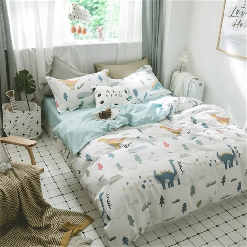 

3Pcs Baby Dinosaur Bedding Set Cotton Crib Bed Linen Kit Cartoon Animal Includes Pillowcase Bed Sheet Duvet Cover Without Filler
