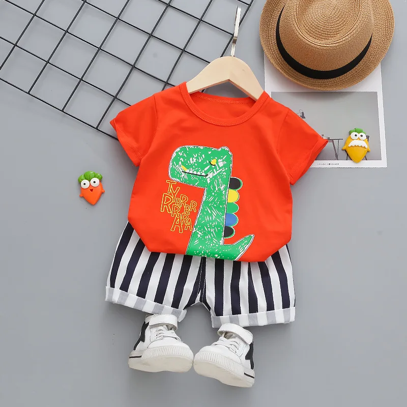 

Bebes/Одежда для новорожденных; Хлопковая футболка в стиле динозавра + шорты; Комплект летней одежды из 2 предметов для маленьких мальчиков