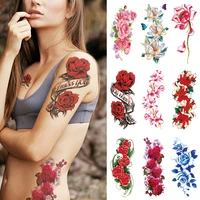 peony rose temporary tattoo stickerswomen body art tattoogirl back breast arm leg red blue pink flower fake tatoos