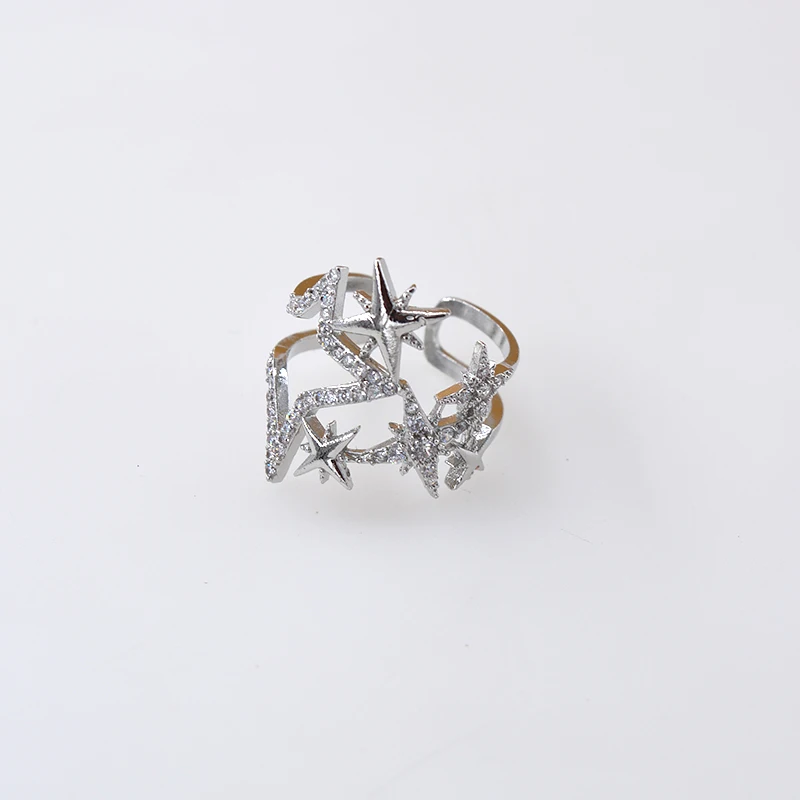 Модные кольца с пятиконечными звездами и кристаллами ювелирные изделия