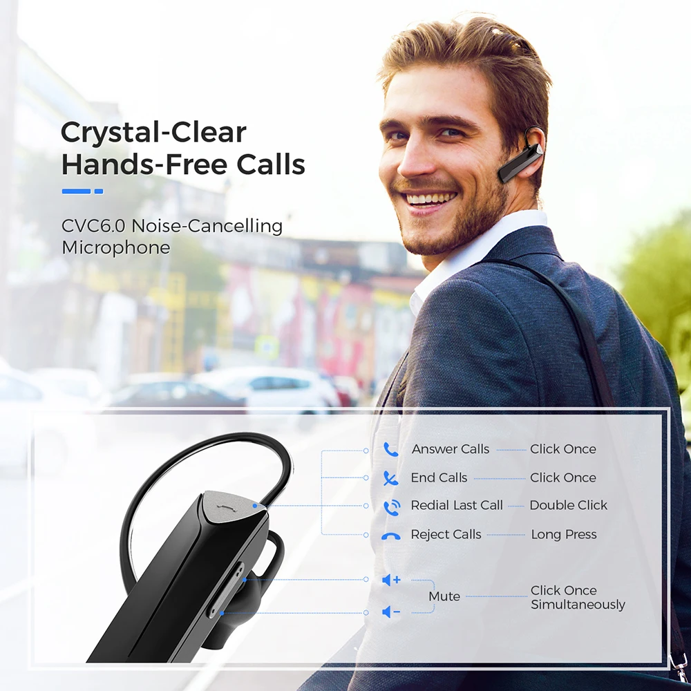 Mpow EM19 Bluetooth наушник V5.0 Беспроводной наушники с сопротивление разрыву CVC 6 0 Шум