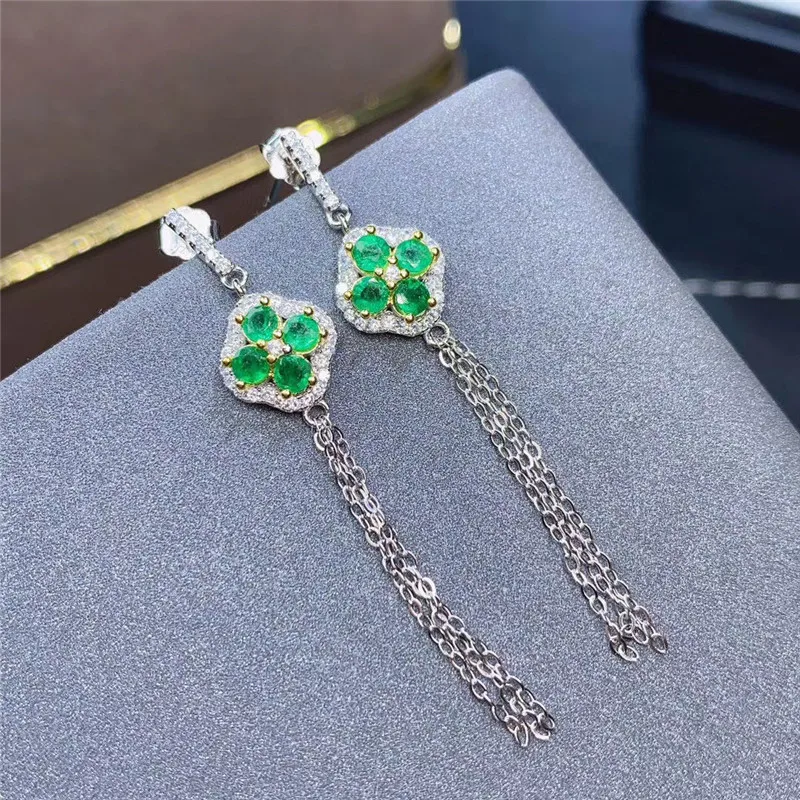 

Xin Yipeng S925 sterling silver plated white gold inlaid real natural ruby sapphire emerald earrings fine jewelry for women