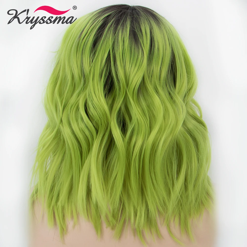 Женский парик для косплея Kryssma неоновый зеленый синтетический Боб светлый с