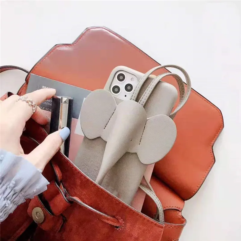 Luxury Official Cute Cartoon 3D Elephant With Brand Logo Phone Case for iPhone 11 Pro max 6 7 8Plus X XR XS PU Leather Cover |