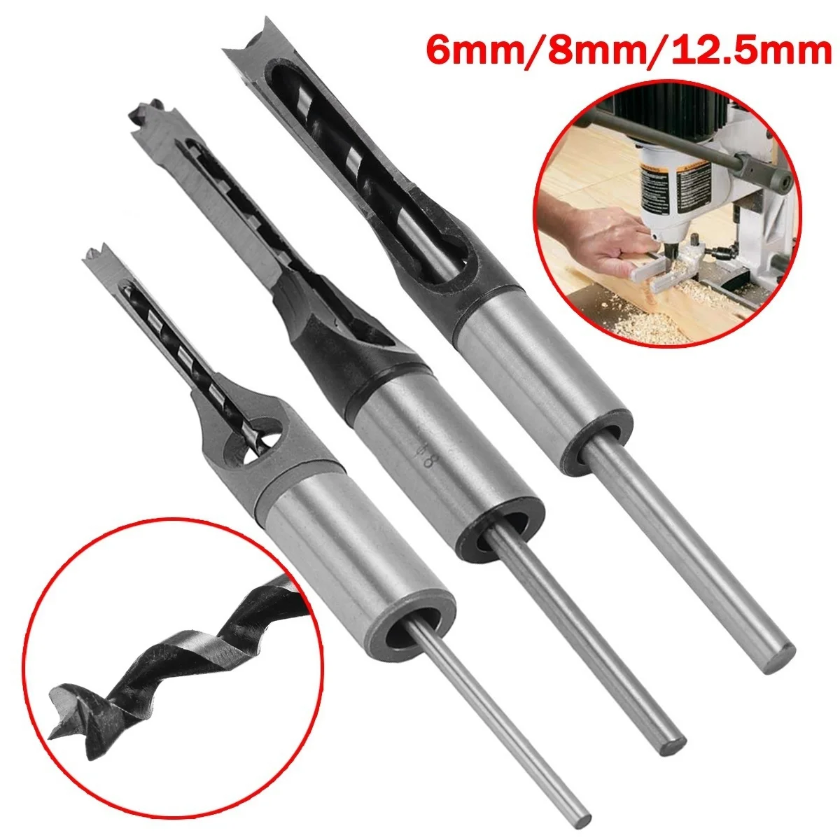 

6/8/12.5mm HSS Square Hole Drill Bit Auger Bit Steel Mortising Drilling Craving Woodworking Tools