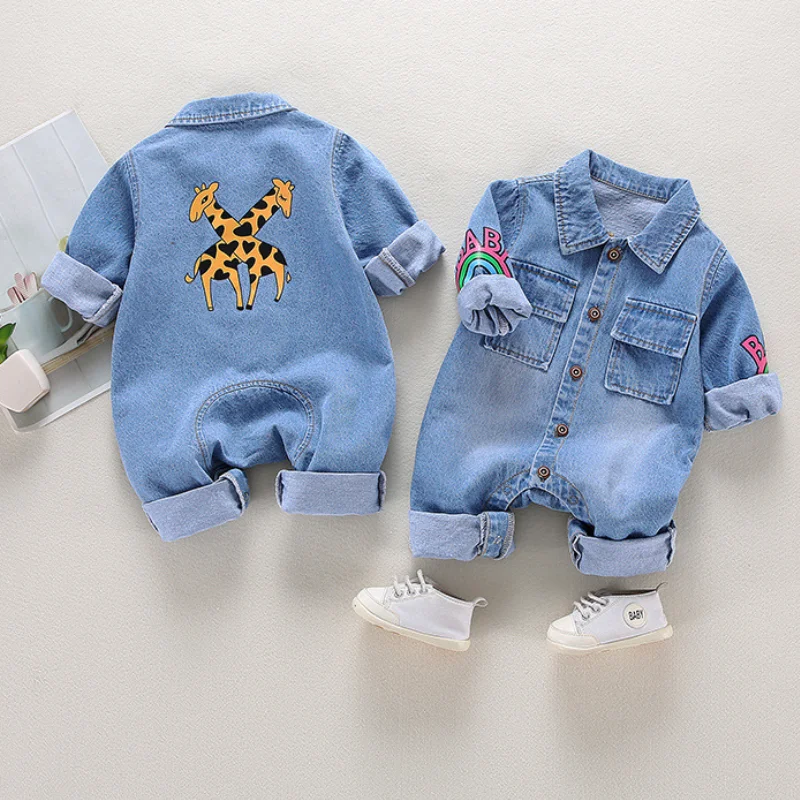 

Детский джинсовый комбинезон с длинным рукавом, на возраст 0-2 года