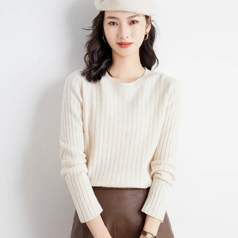 

2021 autumn winter pullovers women's knitted woolen sweater round neck sweater women's loose pit strip bottoming Pullovers Full