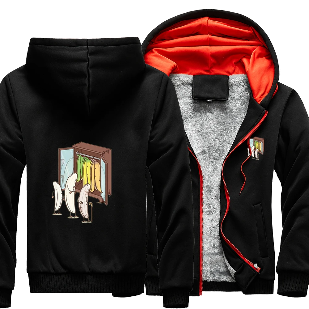 

Funny Banana Fruit Wardrobe Camo Raglan Thick Hoodies Winter Warm Printed Sweatshirts Top Men Fitted Outdoor Jackets Cute Coat