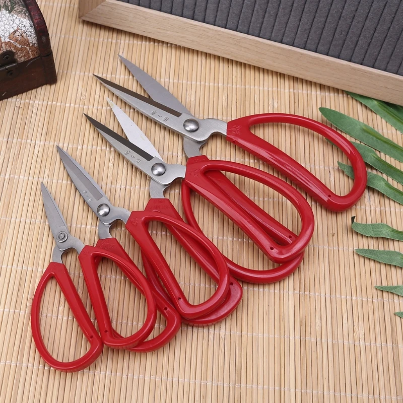 

Red handle rubber grip household scissors Stainless-steel industrial shear heavy duty leather cutting scissors