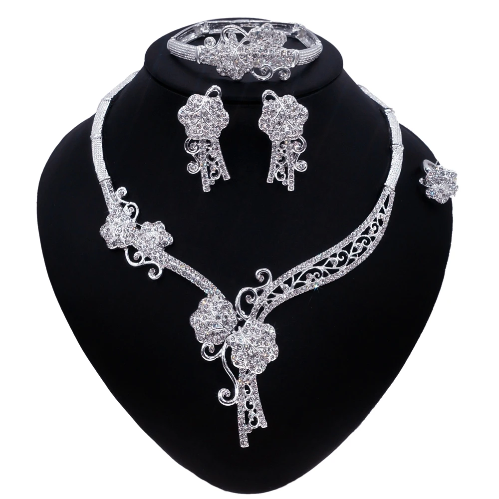 Ювелирные наборы Yulaili серебристого цвета с кристаллами, ожерелье, серьги, браслет, кольцо, модные свадебные аксессуары для африканского кос...