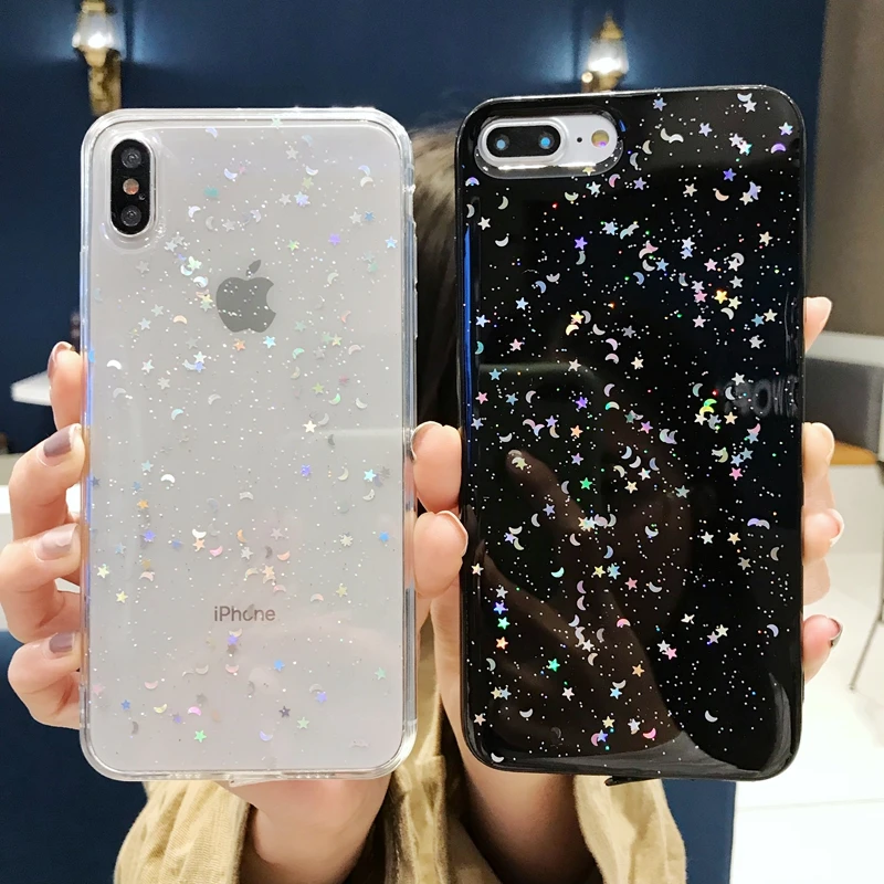 Блестящий гелевый Чехол из ТПУ для телефона Iphone 6 6S 7 8 plus чехол со звездами луной