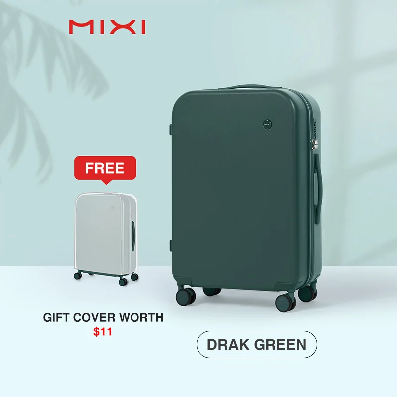 Mixi PC Men Women Luggage Suitcase Travel Trolley Case Mute Spinner Wheels Rolling Luggage Case TSA Lock Carry Ons M9236 - Цвет: Deep Green