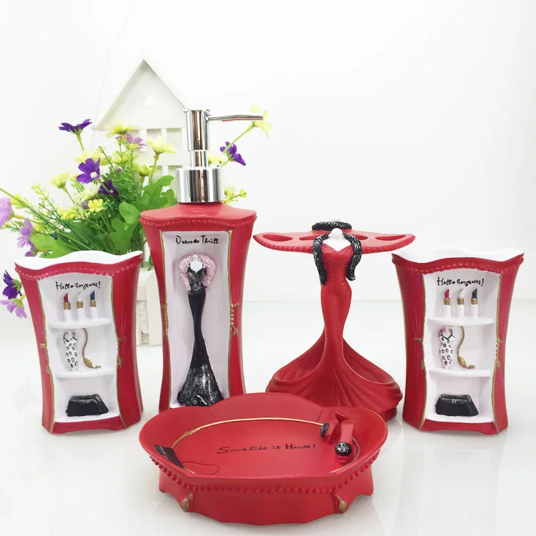 

European Resin 5pcs tooth brush holder Wedding Gift Set Creative Bathroom Brush Cup Set bathroom accessories soap holder set