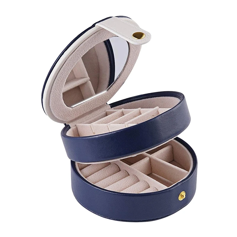

Шкатулка для ювелирных изделий, Φ Двухуровневая коробка для хранения, коробка для хранения, Подарочная коробка с зеркалом темно-синего цвет...