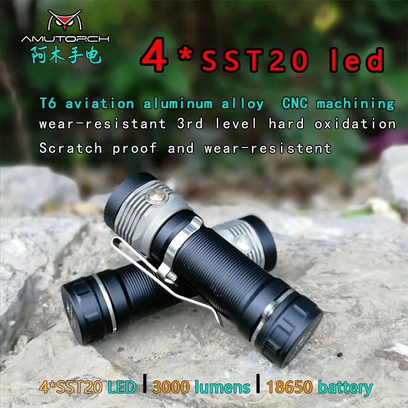 Amutorch новейший AX4 4x SST20 4000 лм 5 режимов плавное затемнение мощный 18650 EDC фонарик