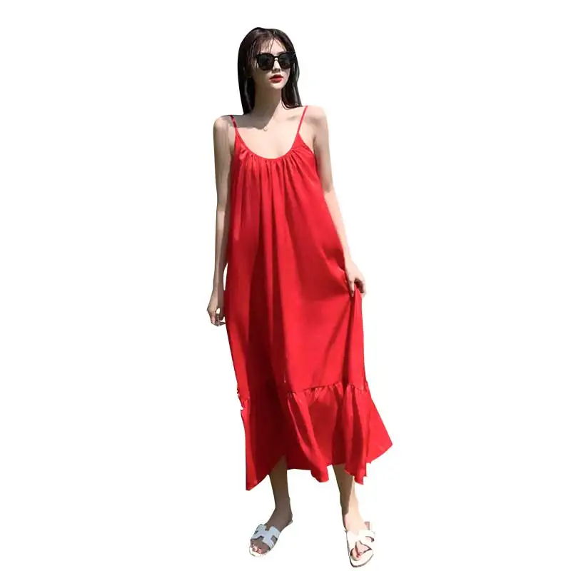 

Beach skirt female summer women 2021 suspenders sexy backless slimming seaside vacation big red super fairy beachwear