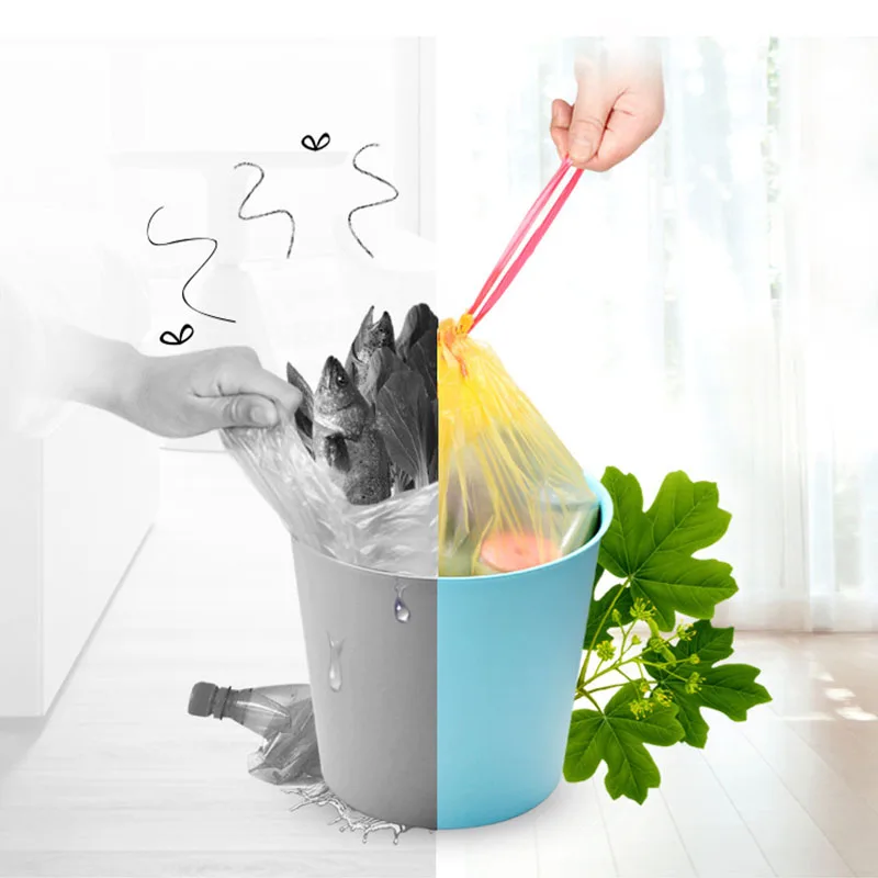 

19pcs/roll Household Thicken Refuse Bag Portable Draw String Bags Plastic Rubbish Bags Office Home Hotel Waste Cleaning Tool