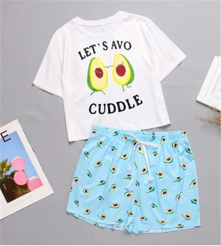 

Fashion Women's Sleepwear Cute Cartoon Print Short Set Pajamas for Women Pijamas Sweet Short Sleeve T Shirts & Shorts Homewear