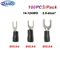 sv3 5 6 black cable wire insulated wiring terminals insulating sleeve furcate terminals cable lug connector 100pcs sv3 6 sv