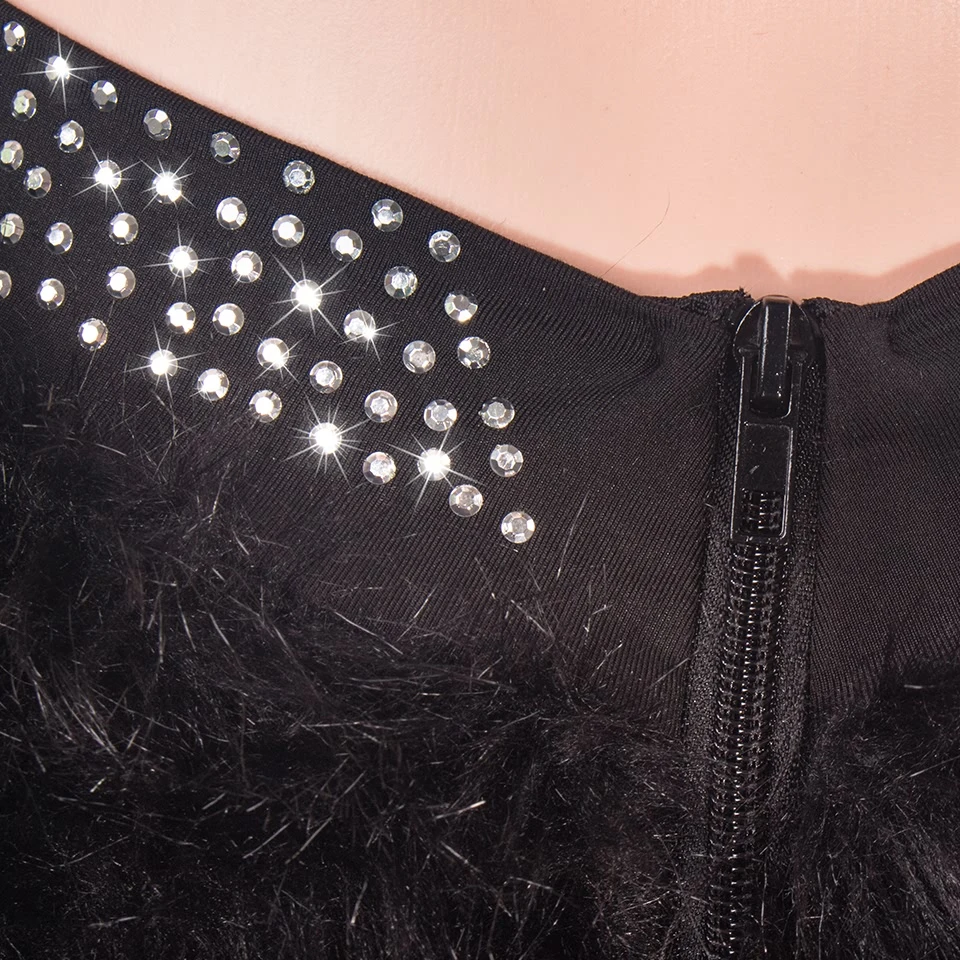 

Sexy Halter Party Dress Women Sleeveless Racerback Bodycon Mini Dress Shiny Rhinestone Sequin 2 Piece Crop Top Plush Dress