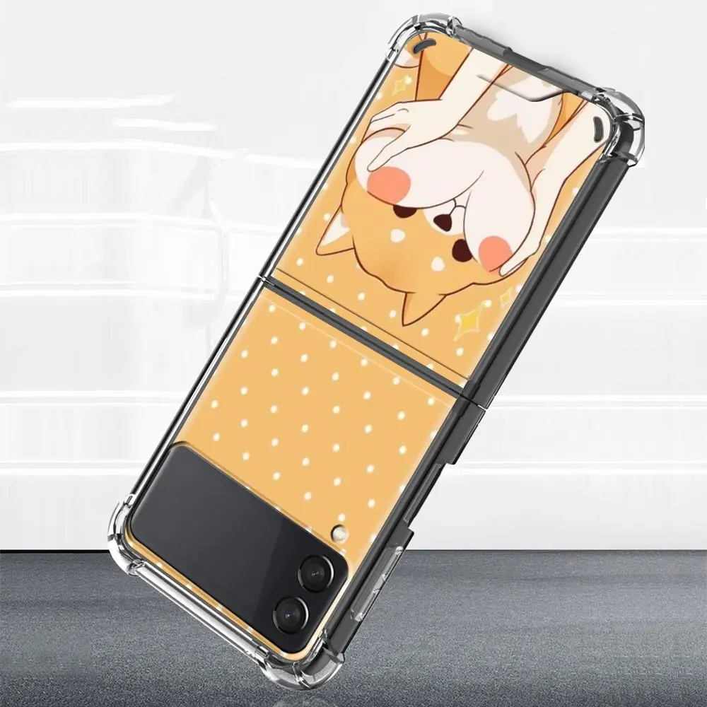 AirBag Clear Soft Case For Samsung Galaxy Z Flip 3 Shockproof Bumper Phone Cover ZFlip3 5G Luxury Shell Cartoon Cute Animal Capa